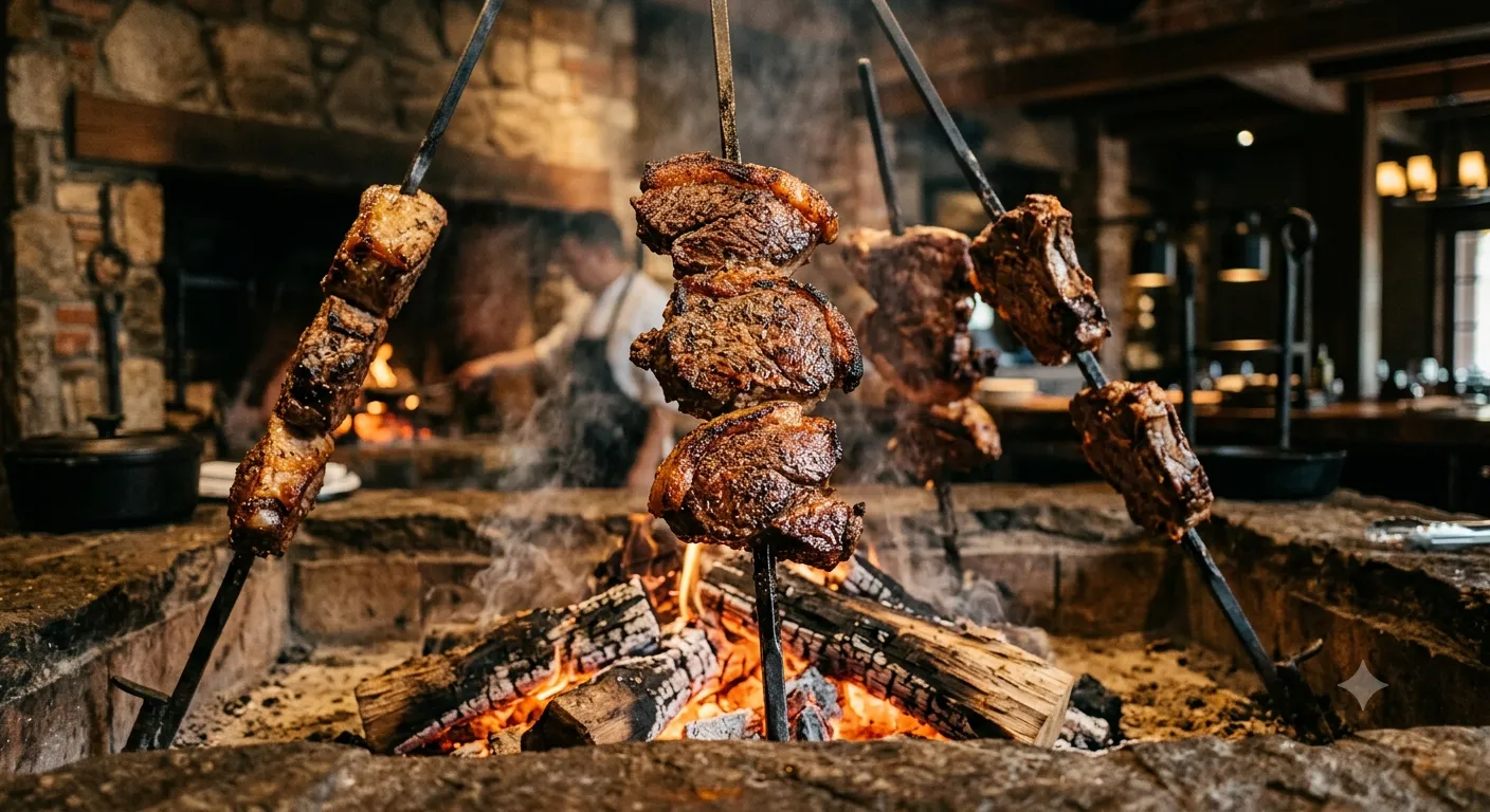 Carne en vara asada a la leña en Zugasti Asador Jatetxea